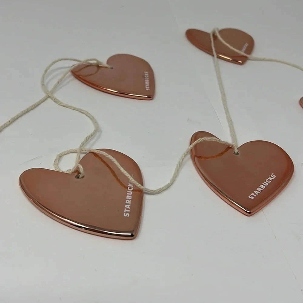 Starbucks Rose Gold Heart 7 Piece Ceramic Christmas Tree Garland Ornament